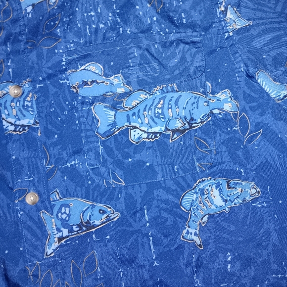 Chaps Ralph Lauren All Over Print Fish Button Up Fishing Shirt Vintage - Picture 2 of 5